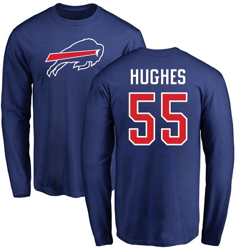 Men NFL Buffalo Bills #55 Jerry Hughes Royal Blue Name and Number Logo Long Sleeve T Shirt